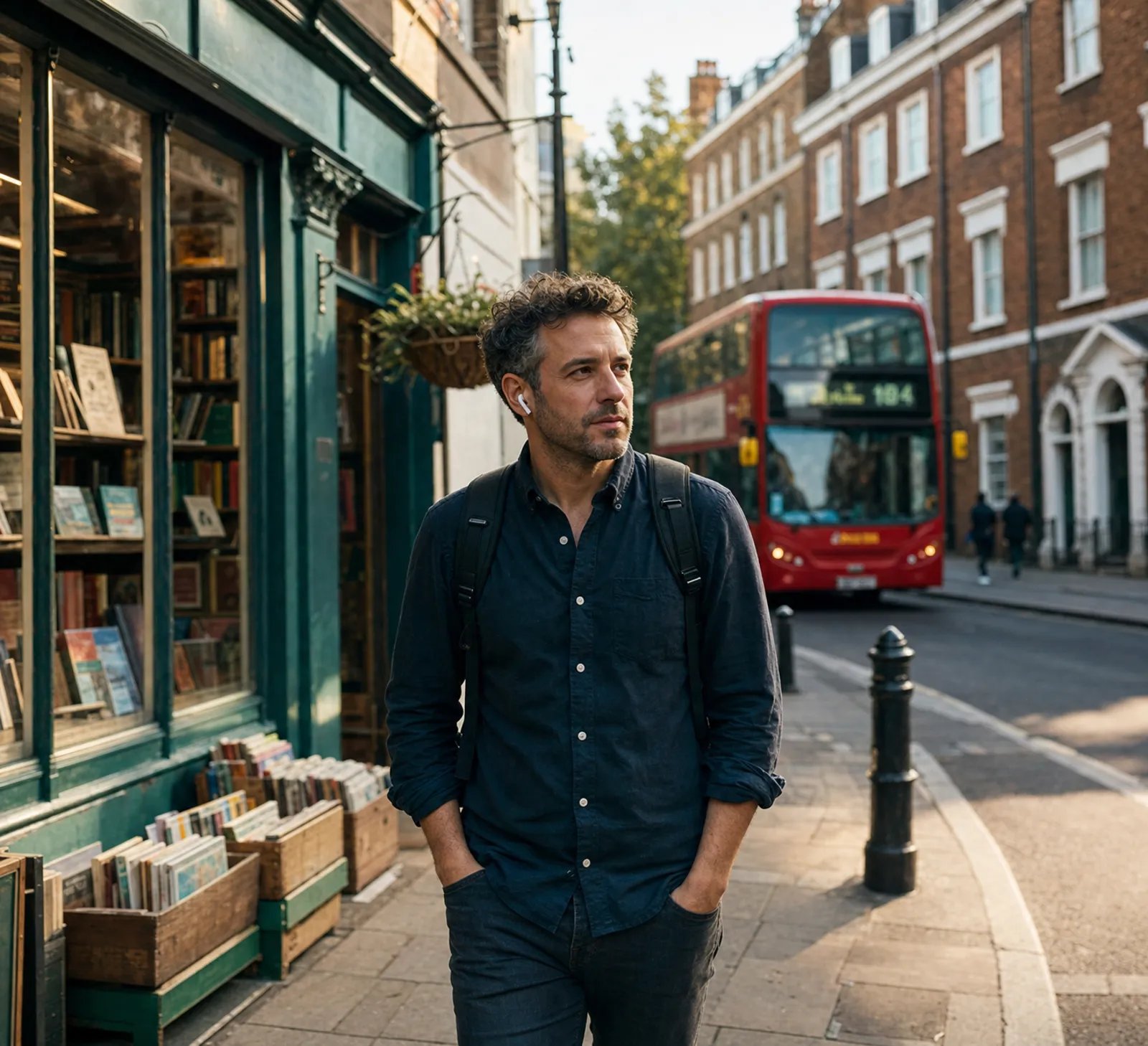 rue londonienne, bus, librairie