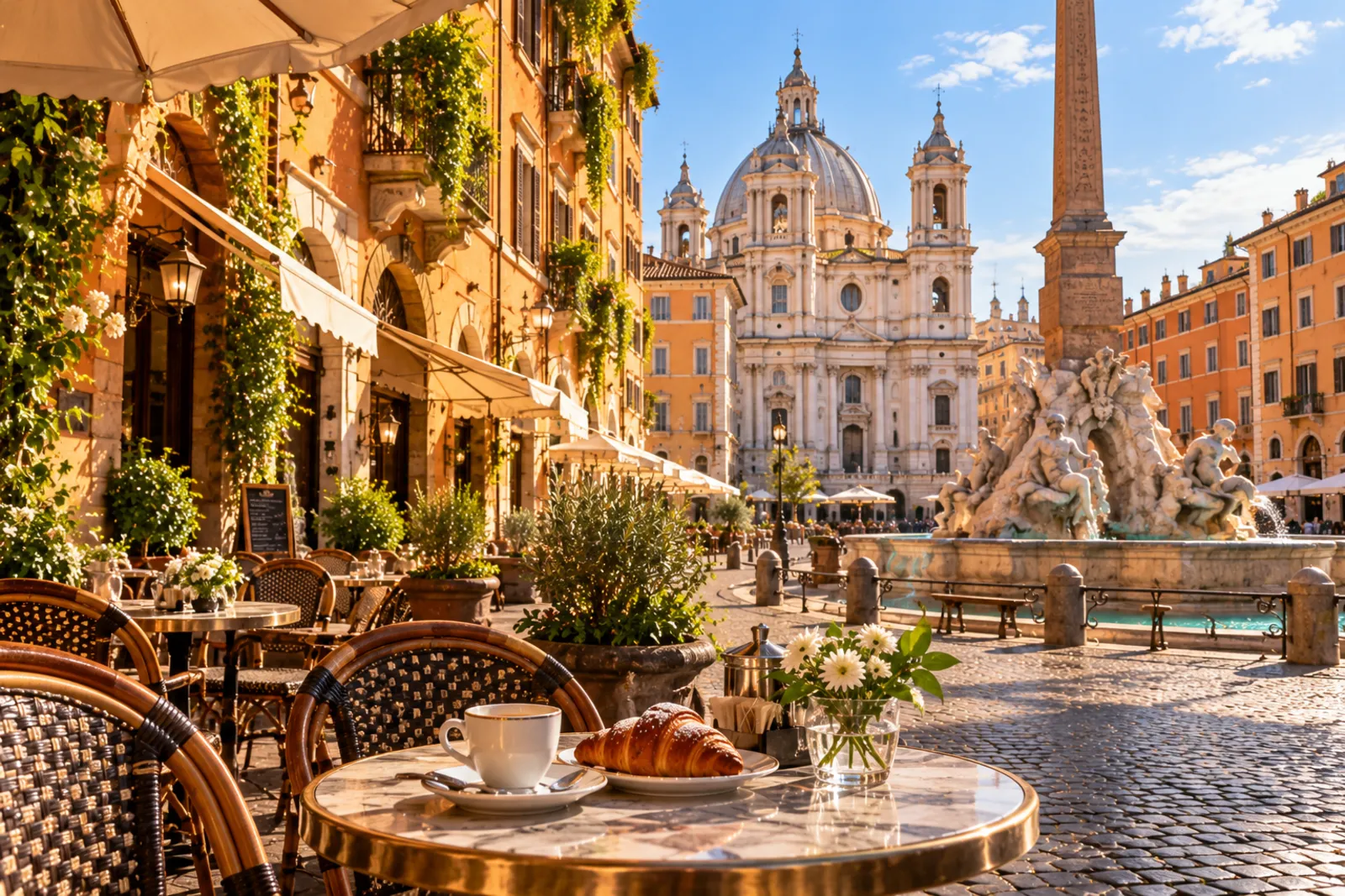 plaza italiana, fachada ocre, café