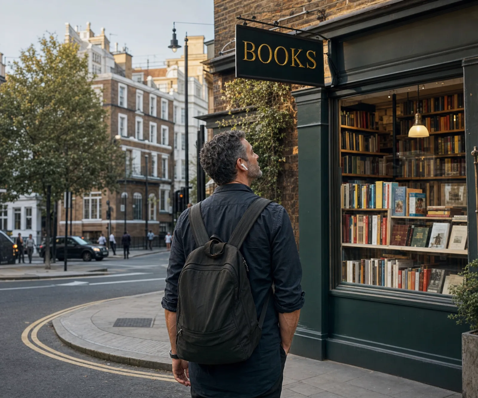 letrero londinense, librería