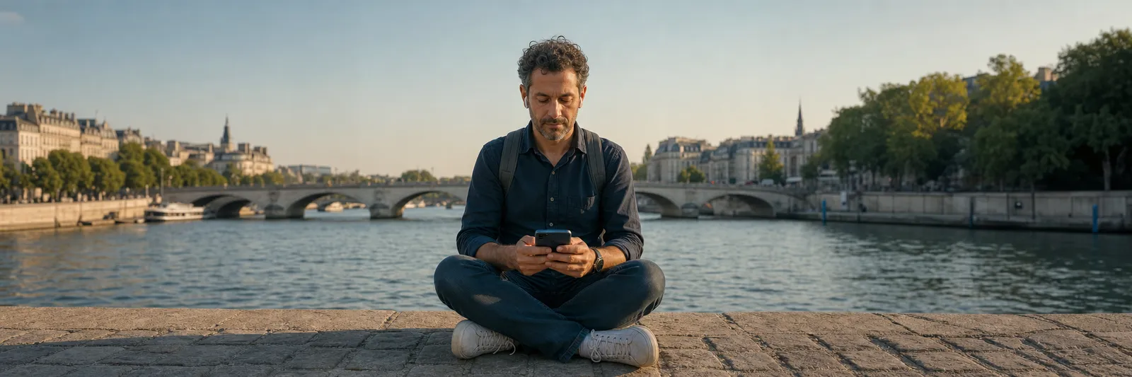 Studente con le cuffie e il telefono in mano